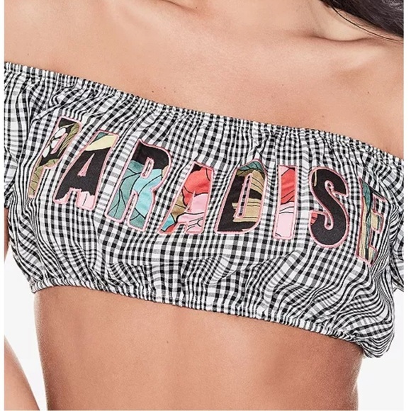 GUESS Womens Checkered Strapless Crop Top
Blouse. - Picture 6 of 7
